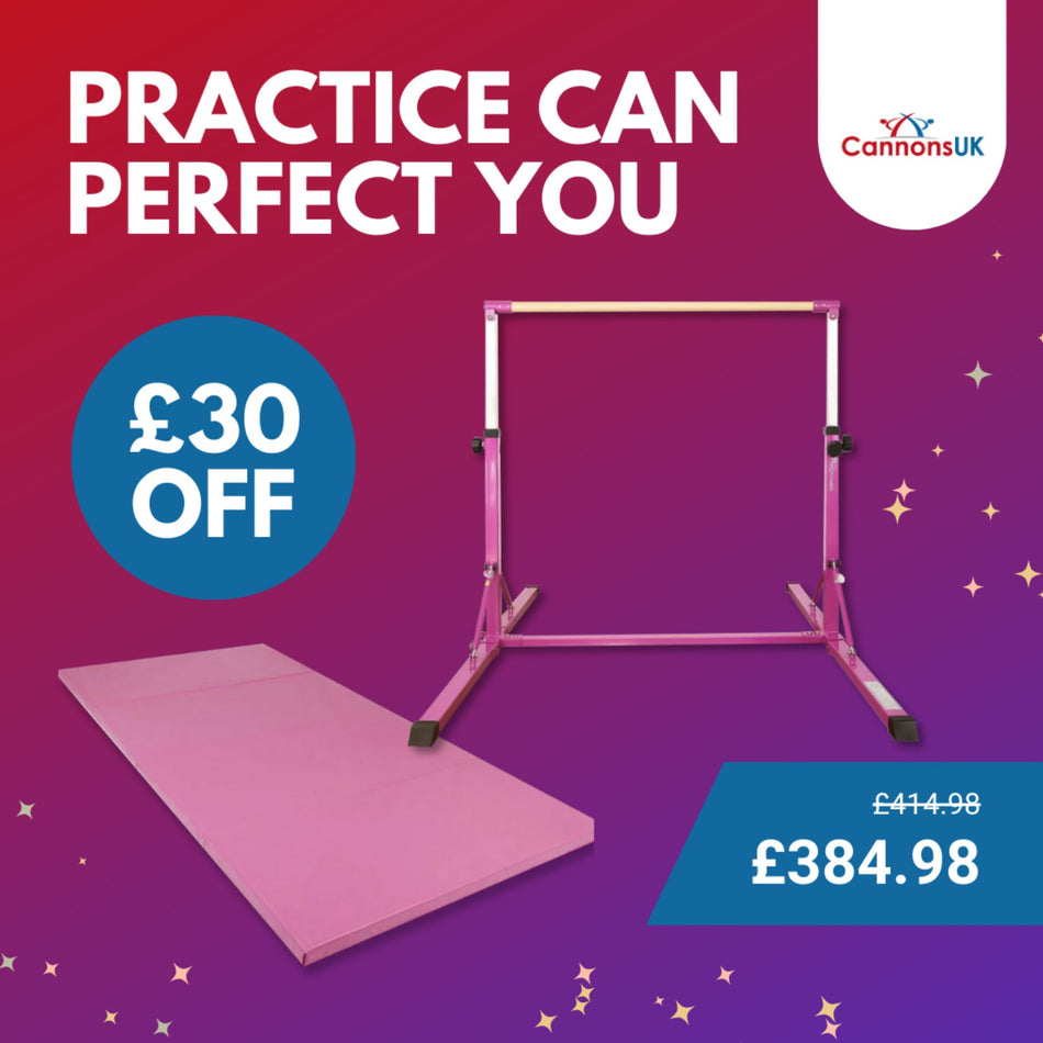 Cannons UK 2nd edition Folding Junior Pro Adjustable 3-5ft Horizontal Bars Plus Gymnastics mat. Package deal